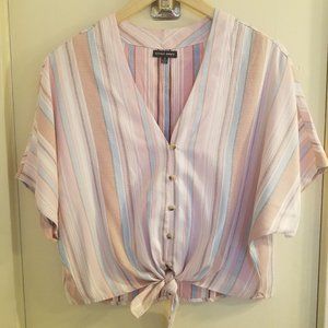 Pastel Stripe Style Envy Tie Front Blouse